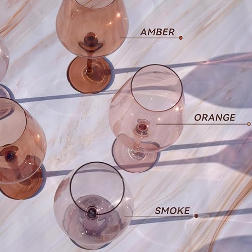 Miniatura 2 de Yaschmo Juego de 6 copas de vino de colores de 19.5 onzas, vaso multicolor con tallo largo, soplado a mano, regalo ideal para uso diario, ocasiones