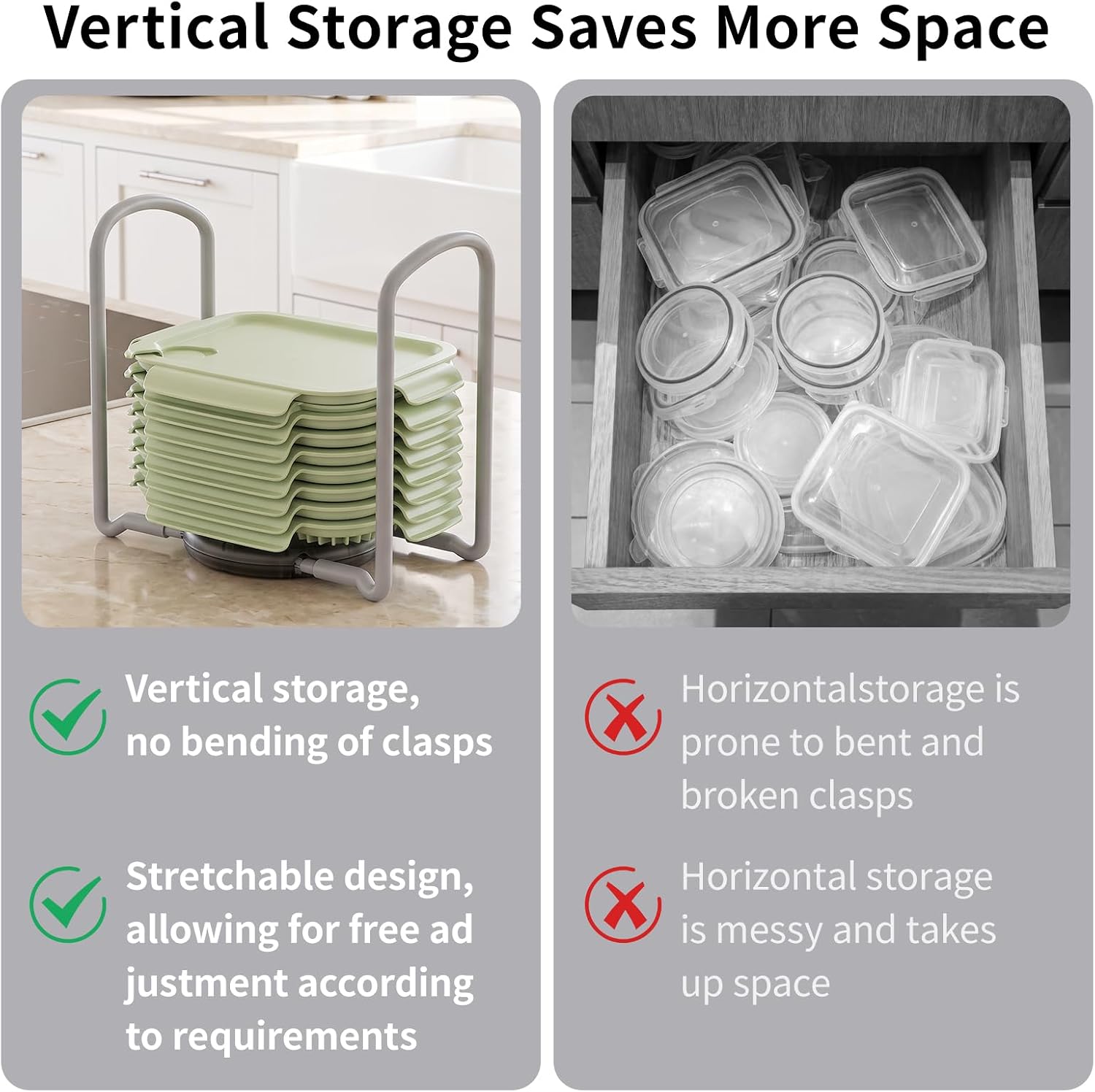 Adjustable Lid Organizer Compatible with Pyrex Snapware Lids, 2 Pack