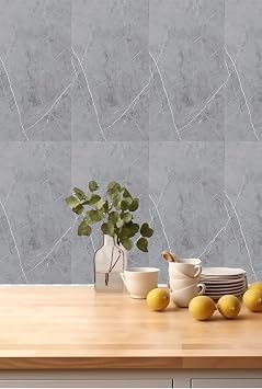 UKAB DEKOR Kendinden Yapışkanlı Esnek Köpük Beyaz Pvc Mermer Panel 60x30 cm Banyo WC Mutfak Gri 30 x 60