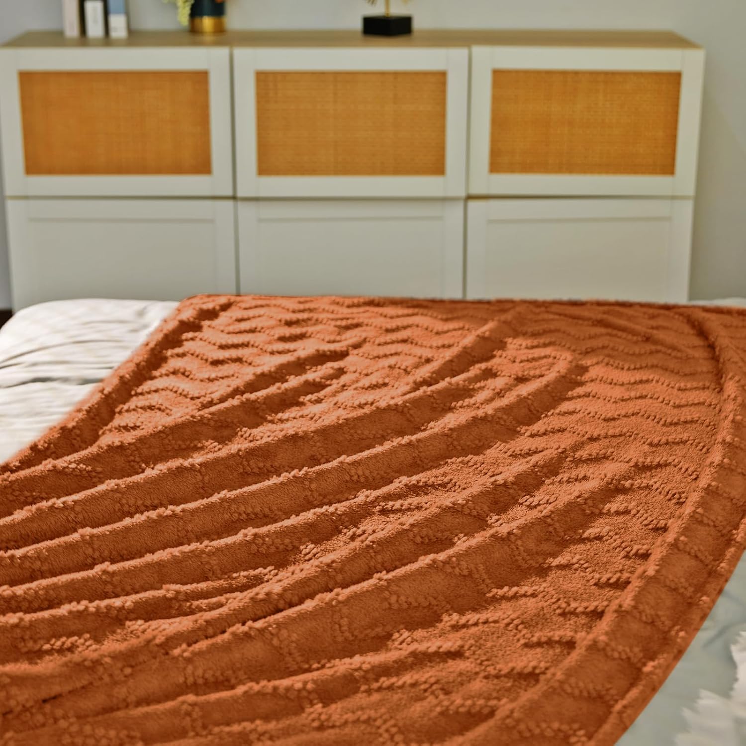 Jacquard Boho Fleece Throw Blanket-Cozy Fluffy Soft Lightweight Fuzzy Blanket for Sofa, Couch, Bed, Chair & Car, Gifts for Teen Girls, Women & Men, Home and Dorm Decor, Rust Red, 50" x 70" - Image 5