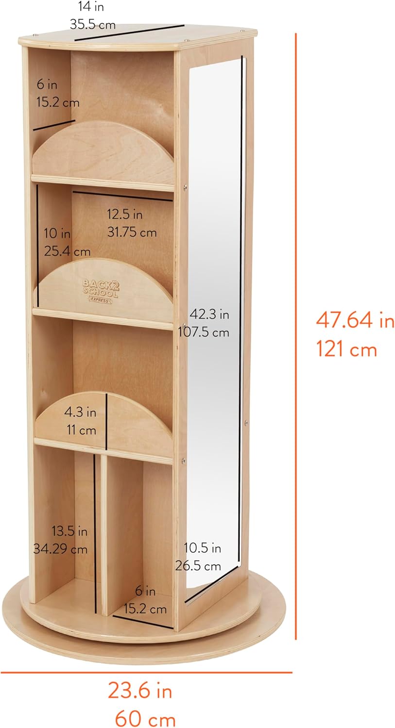 Rotating Dress-Up Organizer with Mirror, Clothes Rack, Natural