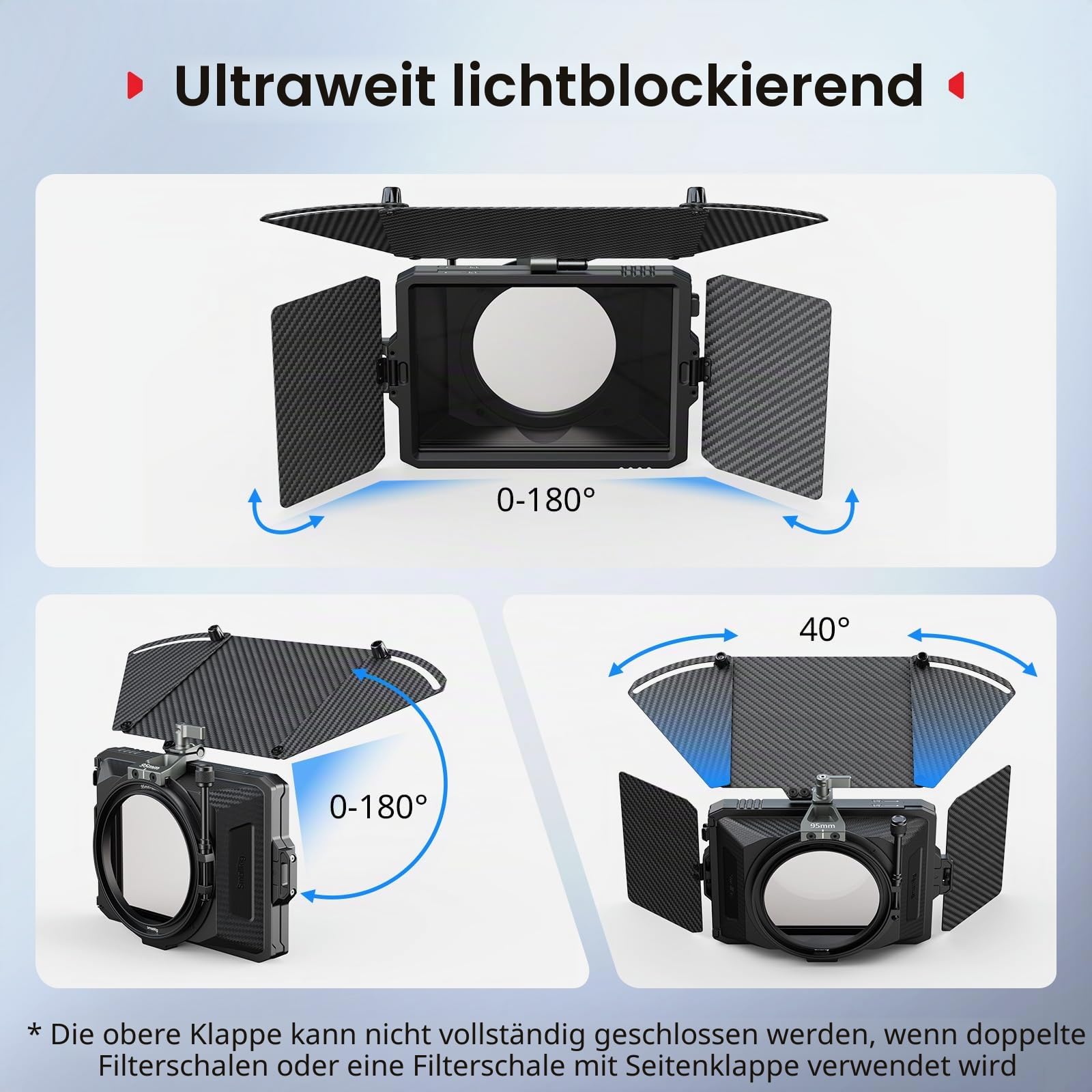 SMALLRIG Mini Matte Box Pro Flag Kit mit Zwei 4 x 5,65 Filterrahmen, Modulares Blendschutzsystem mit Φ67/72/77/82-95mm Adapterring, Leichtes Carbonfaser-Design – 3680B