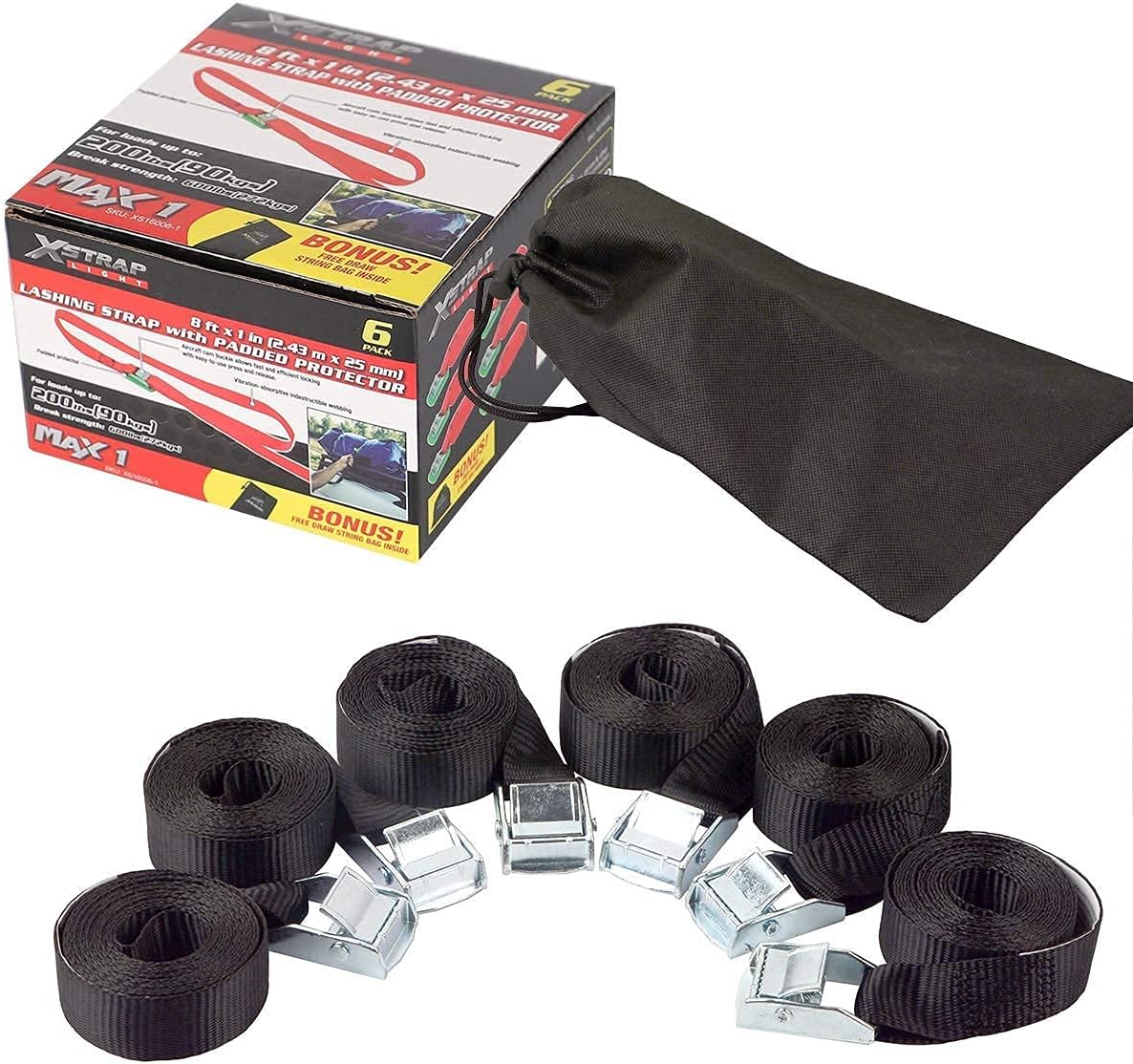 XSTRAP Ratchet Tie Down Straps - 8PK - 1'' x 10 ft Cargo Straps + 6PK 8FT Cam Buckle Straps Powersports Tie-Downs 1-Inch