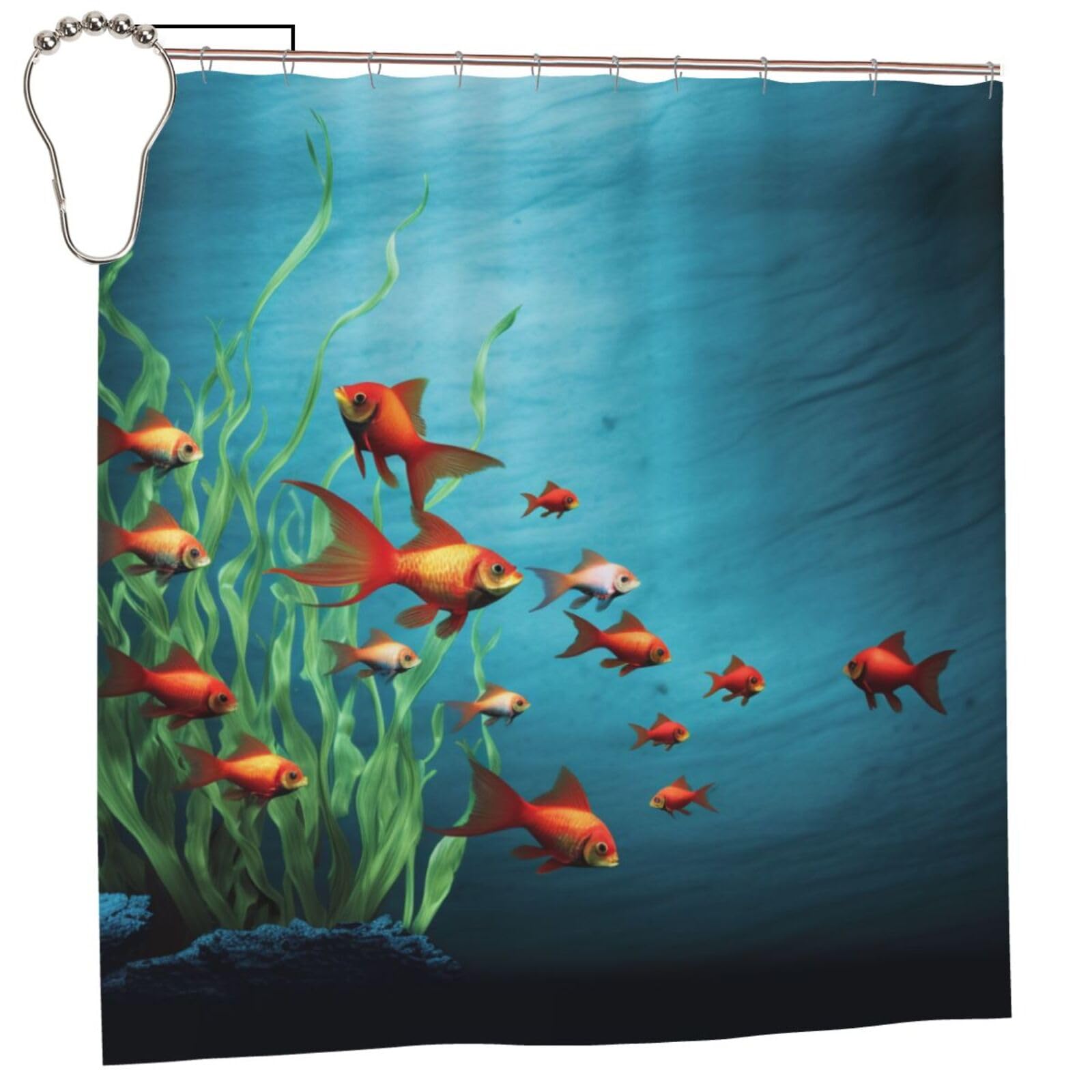 BWWHCCTI fish aquarium Printed Shower Curtain With 12 Iron Hooks Opaque Quick Drying Waterproof Shower Curtains Sets For Bathroom 183x183 CM