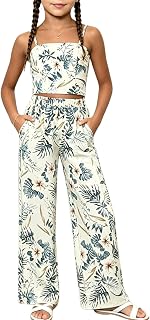 Ayzozuy Girls Floral 2 Piece Outfits Spaghetti Strap Cami Top and Wide Leg Pants Set for 8-13 Years