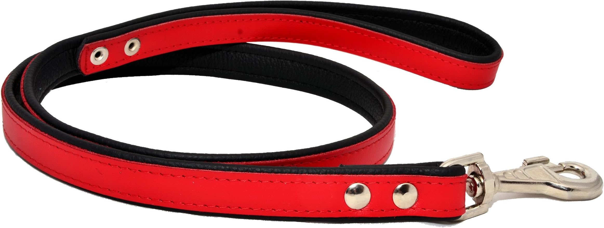 RED Real SOFT LEATHER DOG LEADS BLACK PADDED Handmade 47" long (2.0cmwide/120cm long)