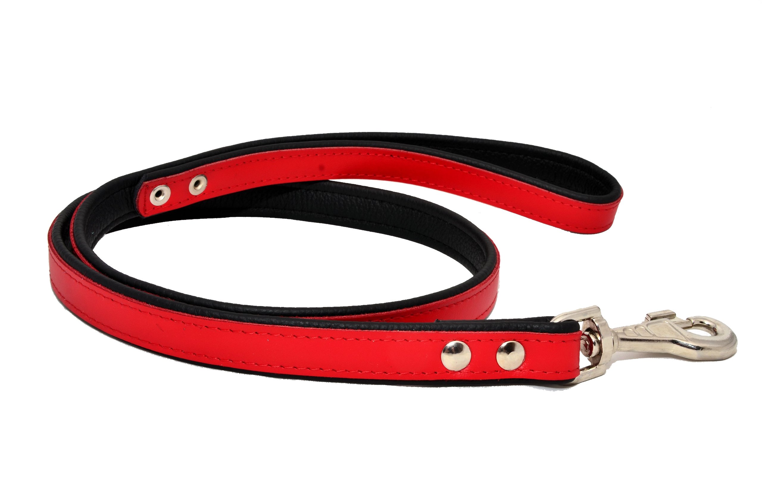 Zooleszcz RED Real SOFT LEATHER DOG LEADS BLACK PADDED Handmade 47" long (2.0cmwide/120cm long)