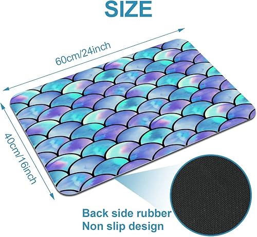 Miniatura 2 de YISUMEI Tapete de baño con escamas de sirena de acuarela, antideslizante, de súper absorción, con parte trasera de goma, se adapta debajo del baño,