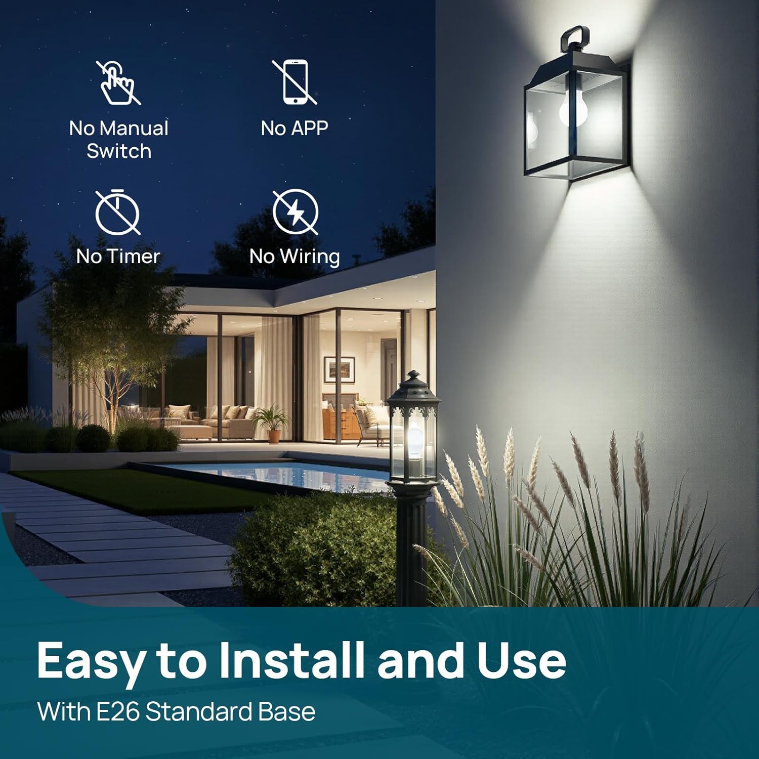 Linkind Dusk to Dawn Light Bulbs Outdoor, A19 Sensor Led Bulbs Automatic On/Off, 9.5W led Light Bulbs, 75 Watt Equivalent, 1200 Lumen, E26 Base, ETL&FCC Listed, 5000K Daylight, 4 Pack