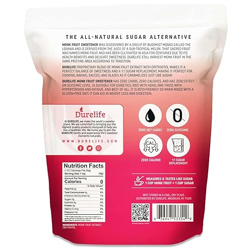 Miniatura 2 de Durelife Edulcorante de frutas Golden Monk de 5 libras tamaño a granel reemplazo de azúcar 11 apto para dieta cetogénica sustituto del azúcar cero