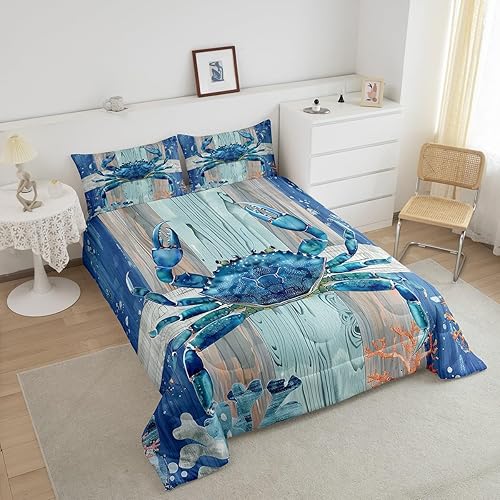 Miniatura 10 de Erosebridal Juego de ropa de cama 3D con diseño de mundo submarino y peces de playa, color azul marino, tamaño Queen, relleno de edredón de delfín