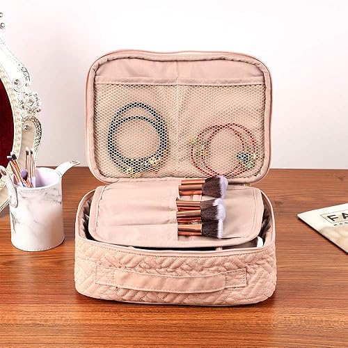 Miniatura 7 de WEIBIN Bolsa de maquillaje de viaje, neceser, organizador de cosméticos con separadores ajustables y soporte para brochas para bolso, estuche de