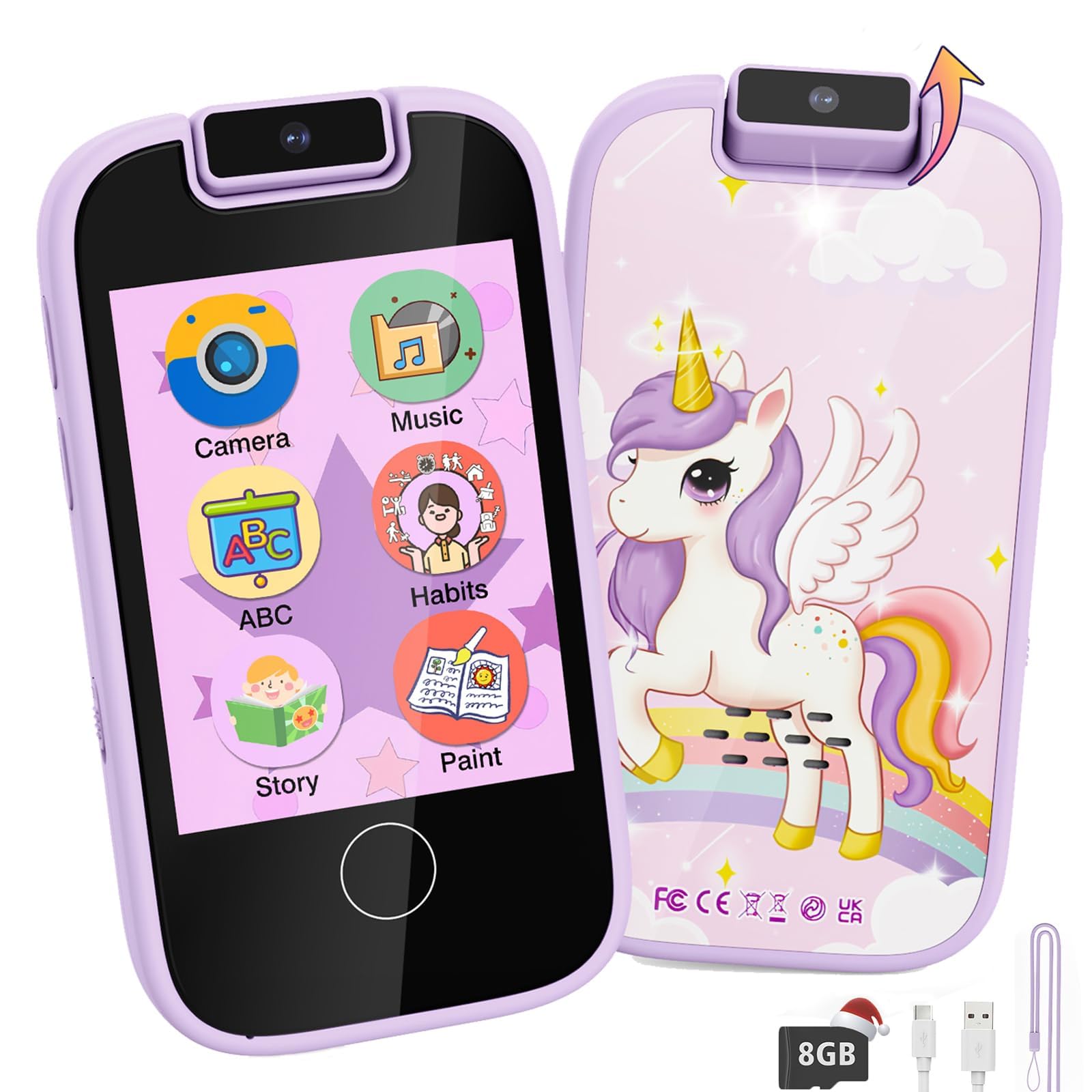 bravokids Kids Toddler Phone, Gifts and Toys for Girls Ages 3-7, Kids Fake Play Cell Phone with Music Player Camera SD Card,Toddler Camera Learning Toy Birthday for Girls(Purple)