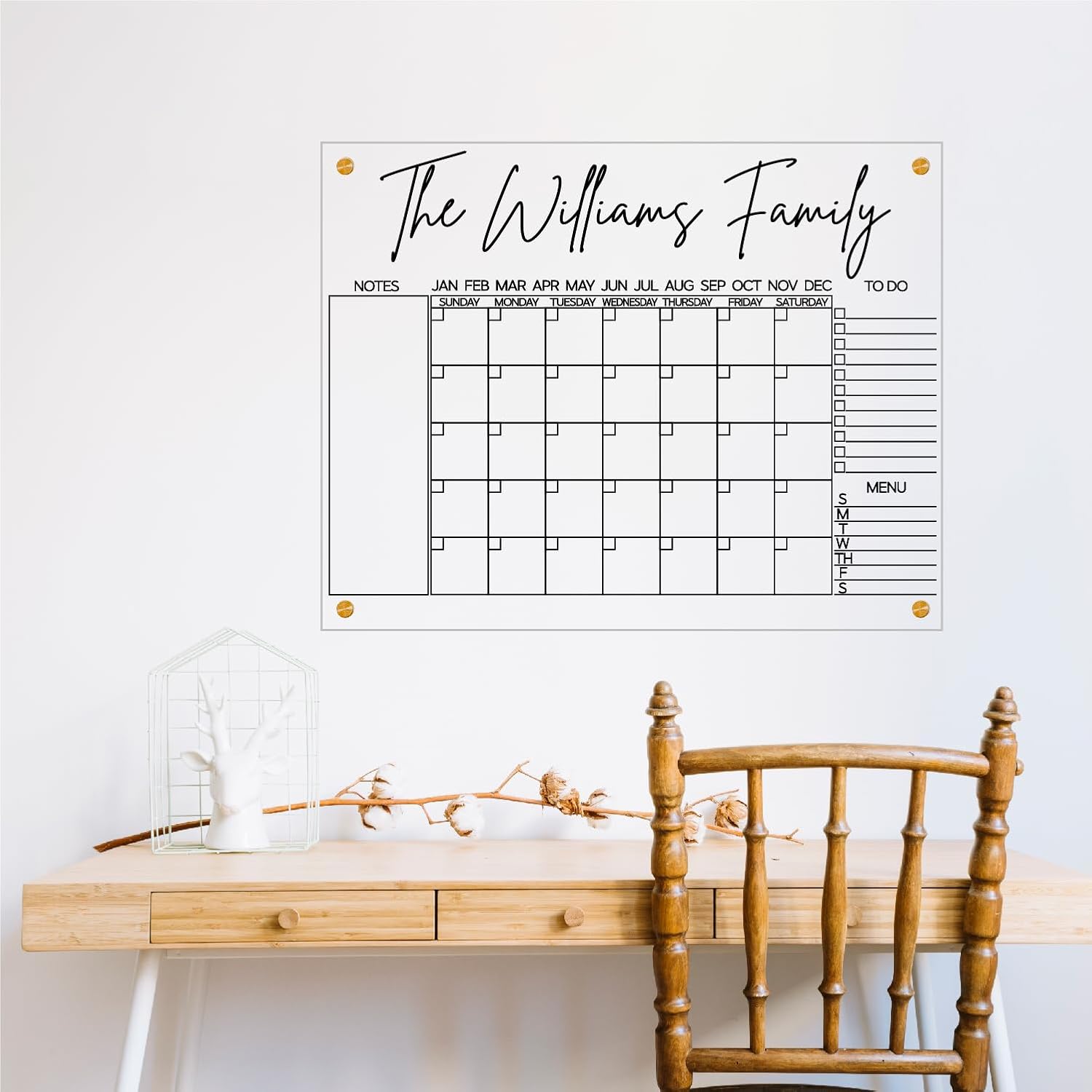 Acrylic Family Wall Calendar - Personalized Calendar - Glass Calendar For Wall - Large Acrylic Calendar - 2025 Calendar Wall - White Board Calendar Dry Erase - ADHD Planner for Adults