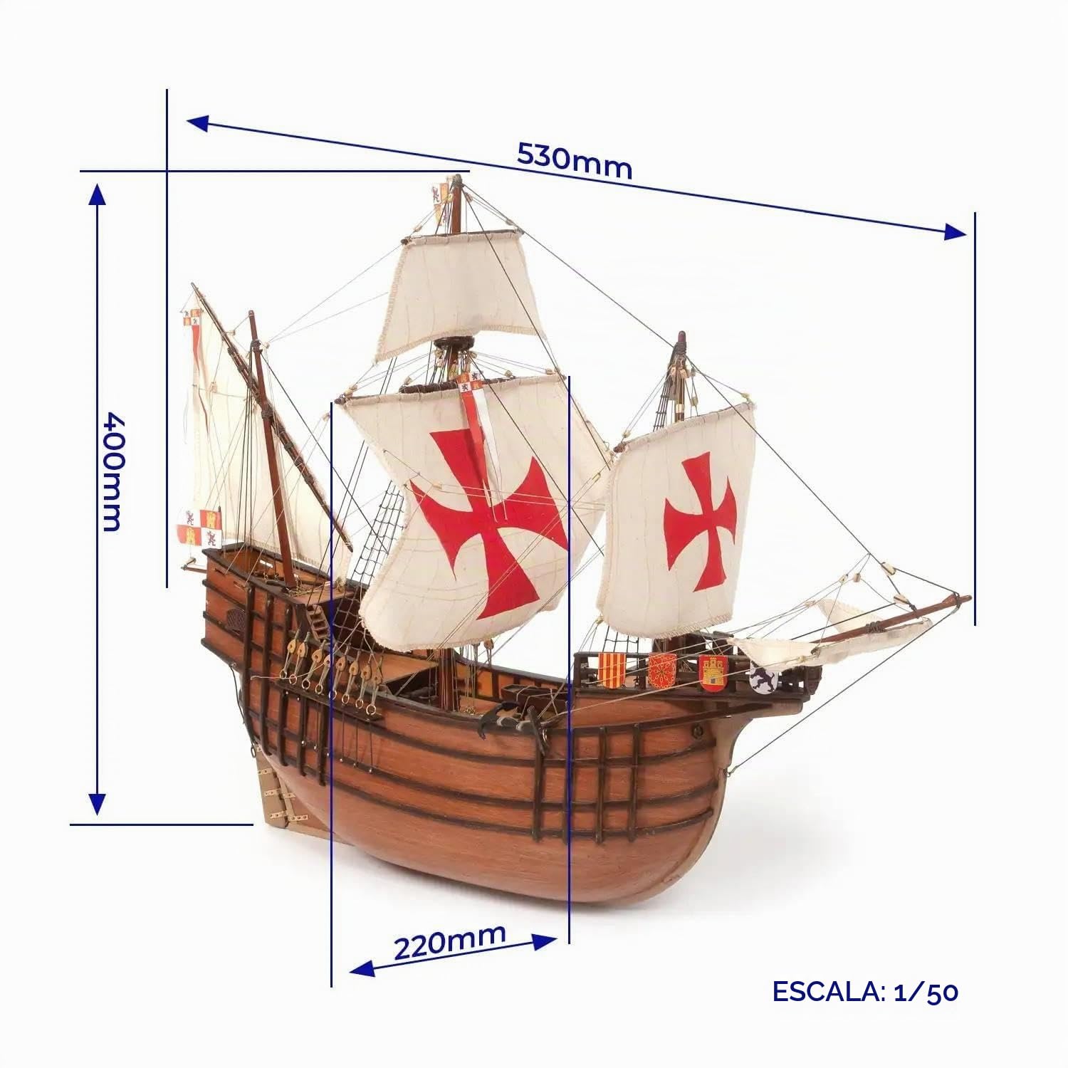 Pack Barco de Madera Occre Santa Maria 1/50 + Soporte