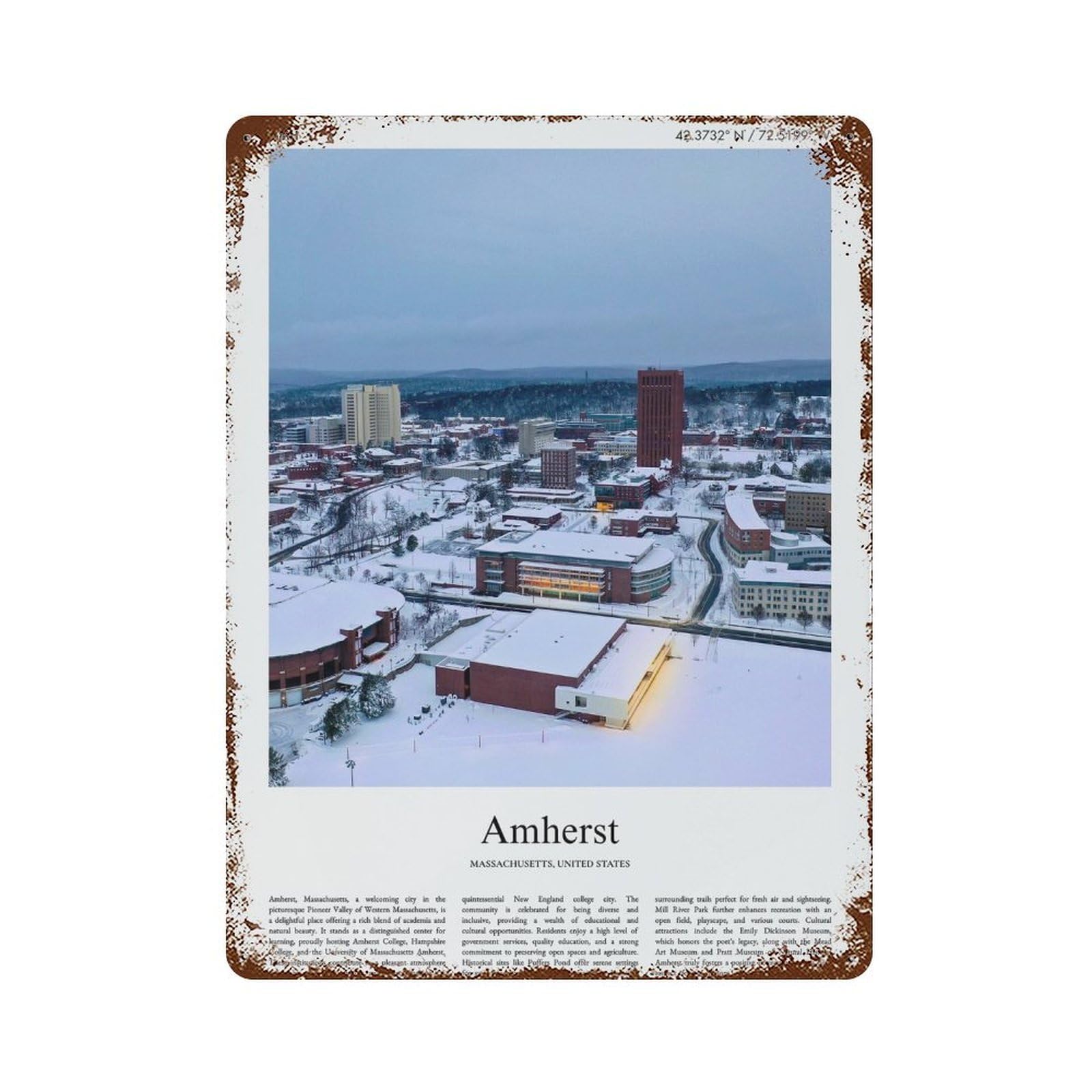xiaoxiaoshen Amherst Massachusetts, United States, USA City Scenery Wall Decor Art Metal Tin Poster Modern Home Decor Art Home Bar Shop Decorations Vintage Sign 40x30cm
