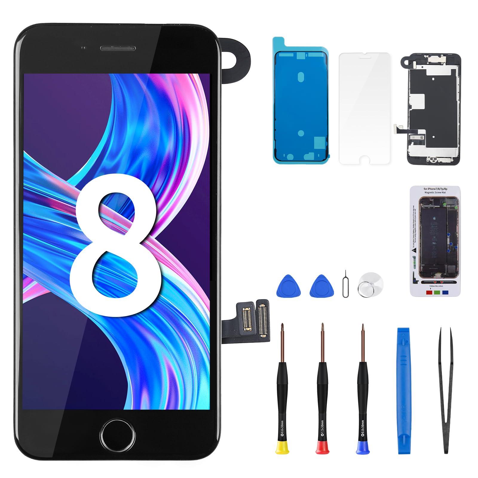 DGSCSMY for iPhone 8 Screen Replacement for iPhone SE 2020 with Home Button Black 4.7" Full Assembly Earpiece Front Camera 3D Touch LCD Display