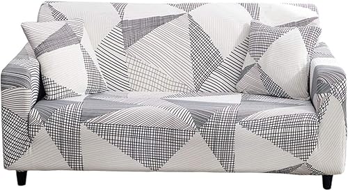 Miniatura 27 de HOOBUY Funda de sofá estampada elástica para sillón de 2 plazas y sofá biplaza con dos fundas de almohada gratis 13# (2 plazas/Sofá biplaza) Gris