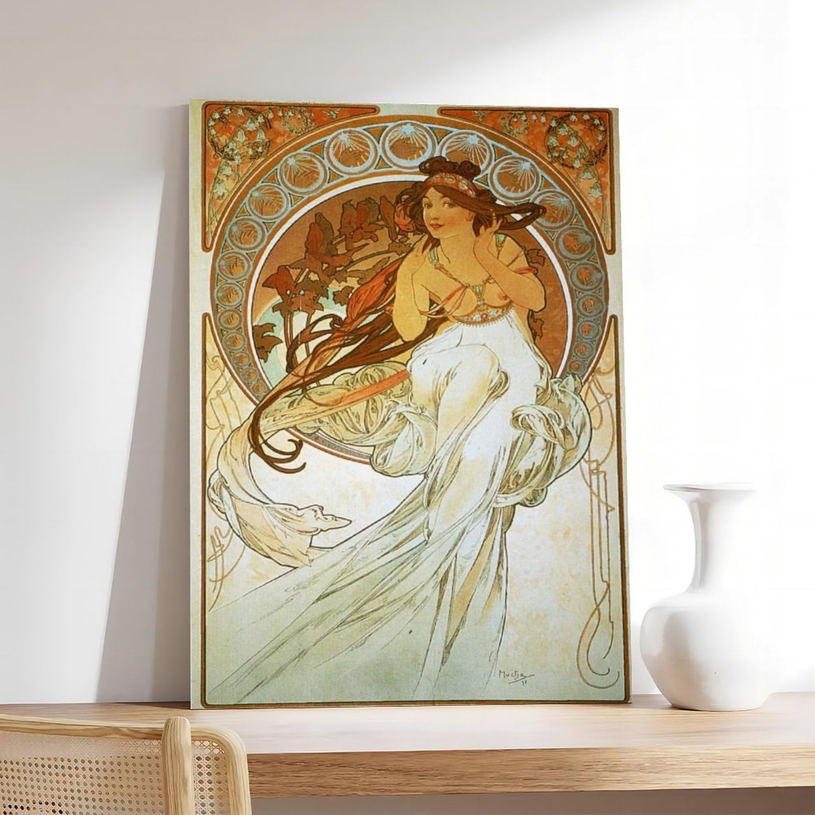 Poster musicale con illustrazioni famose di Alphonse Mucha per l'estetica della stanza, poster artistico da parete su tela e cornice da 61 x 91,4 cm