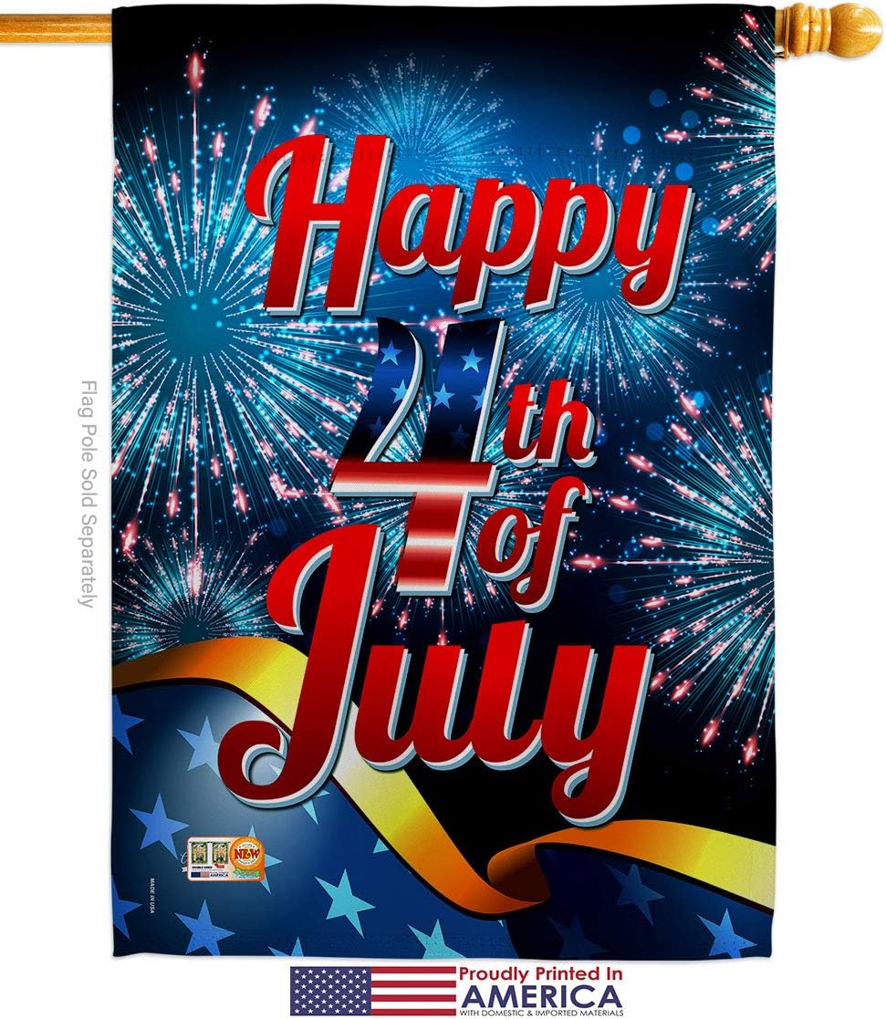 Happy 4th of July Garden House Flags Set Americana Fourth Independence Day Fireworks BBQ United State American Small Decorative Gift Yard Banner Made In USA 28 X 40