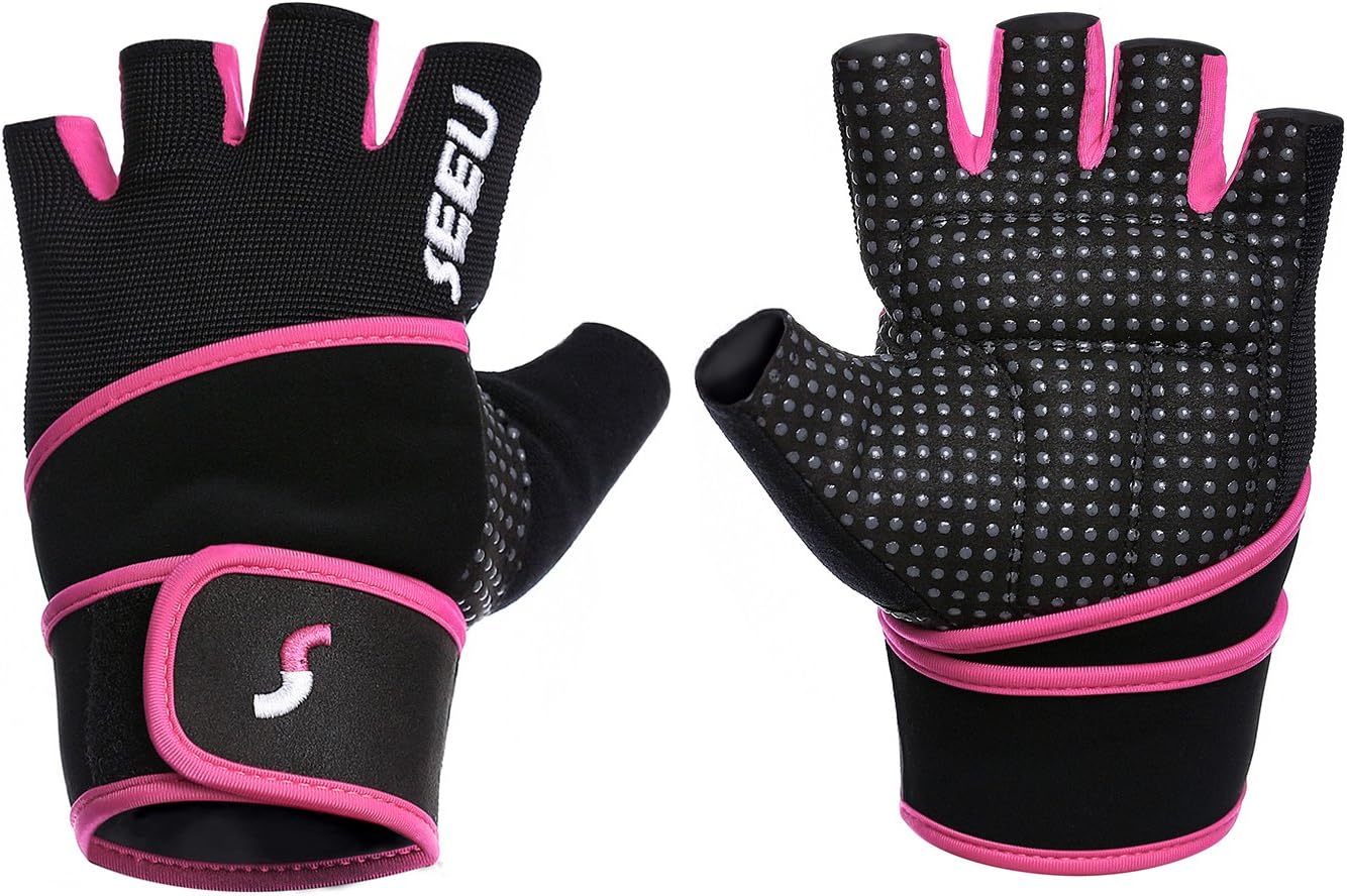 SEEU Women's Men's Weight Lifting Gloves with 17.5" Wrist Wrap for WOD, Gym Workout, Cross Training, Fitness (1 Pair)
