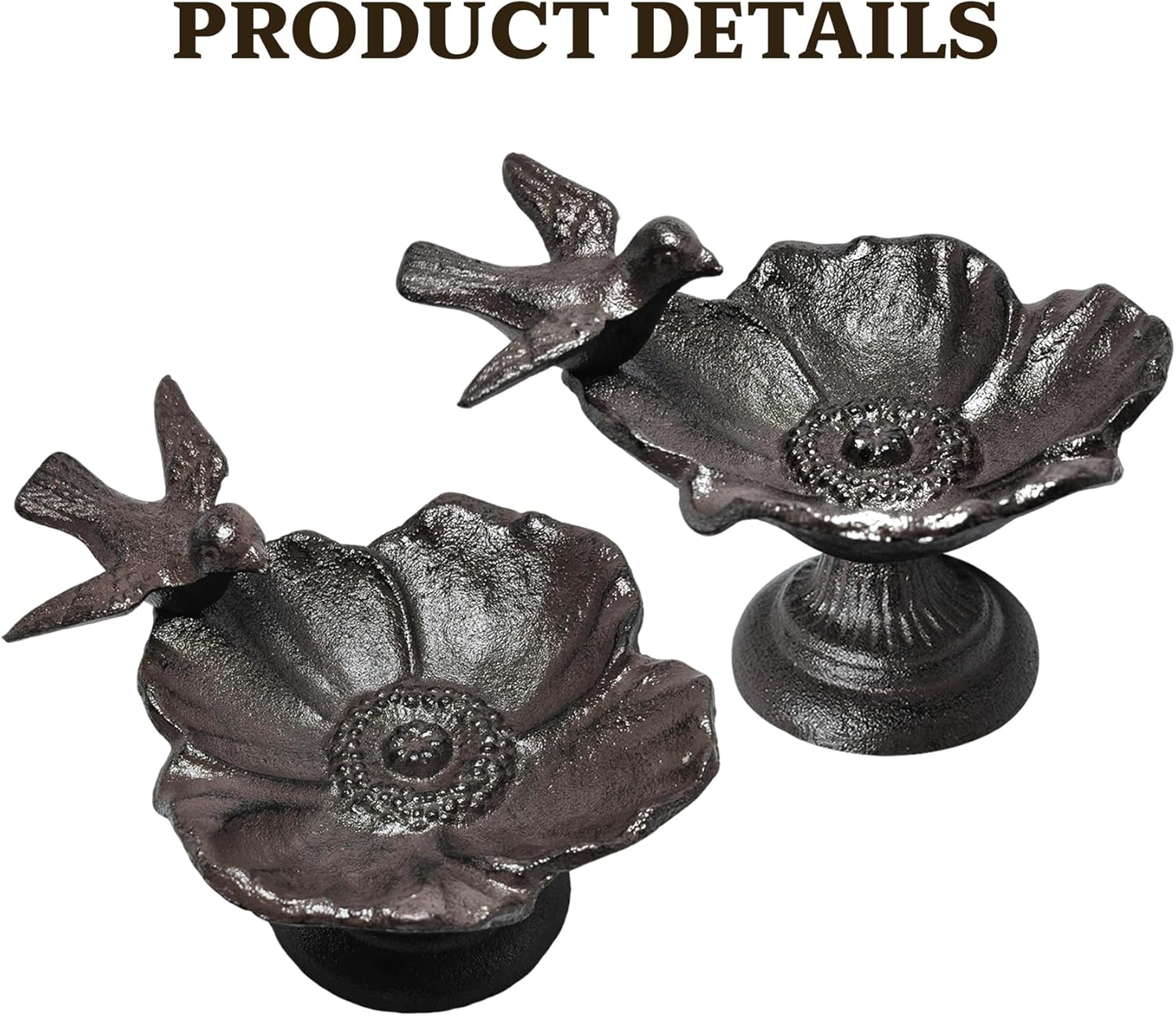 Petal Shape Cast Iron Bird Bath Bowl - FoyaHome Rustproof Ground Bird Feeder for Outdoors, Balcony, Garden & Patio Decoration, Tabletop Water Bowl