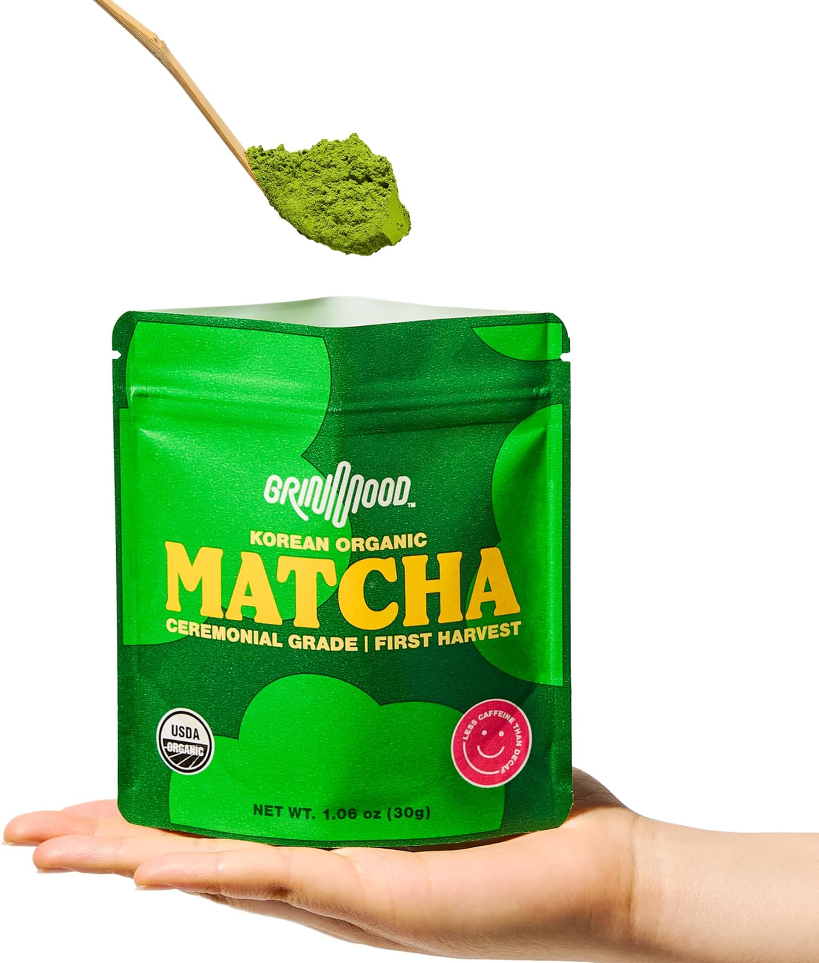 GRIN MOOD Matcha Powder - Organic Green Tea Powder - Decaffeinated Green Tea, Authentic Korean Matcha, Halal (1.06oz, Ceremonial Grade)