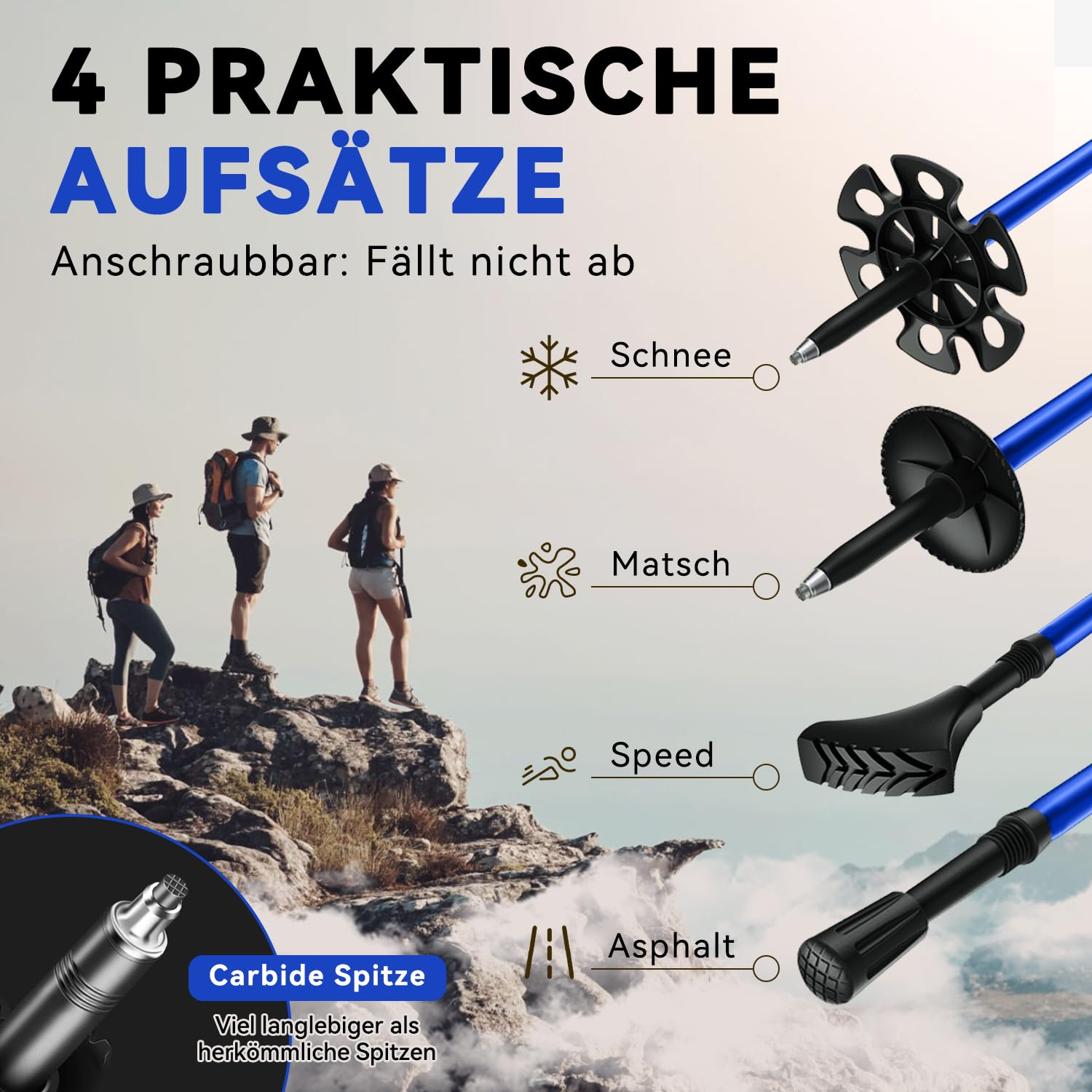 DOBESTS Wanderstöcke, Nordic Walking Stöcke Aluminium, mit extra Gummipuffer und Tragebeutel, Faltbare Leichte Trekkingstöcke für Damen und Herren, Wanderstock Verstellbar 110cm-130cm