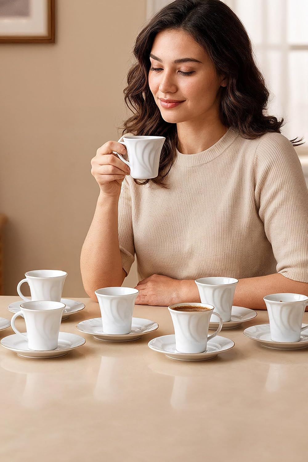 Gural Soprano Turkish Coffee Set 12 Piece 6 Person White Porcelain Coffee Service 80cc Size One Size