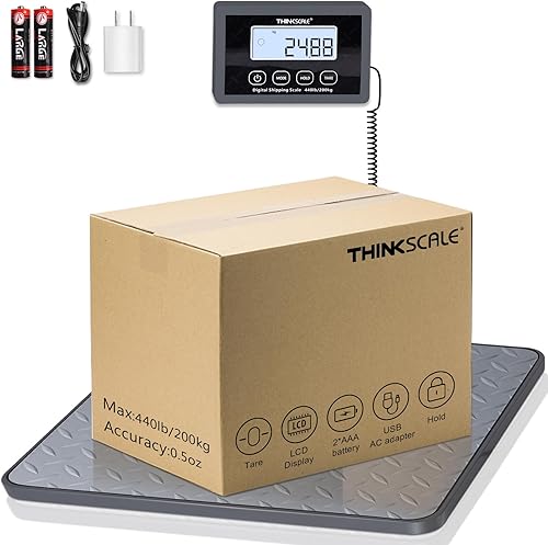 THINKSCALE Báscula de envío, báscula postal resistente de acero inoxidable de 397 libras con pantallastara3 unidades, báscula de envío digital para