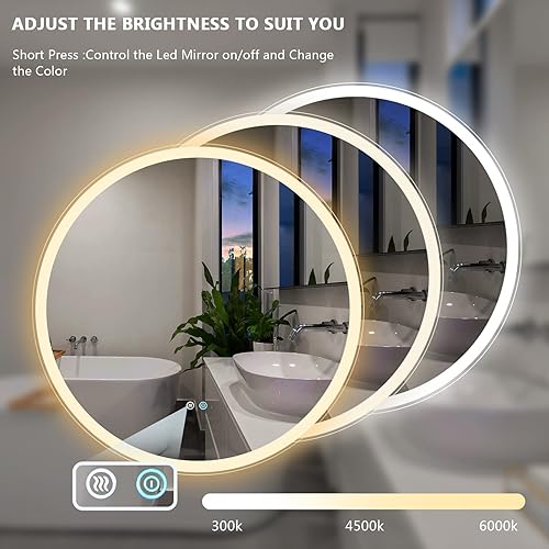 Miniatura 3 de Espejo de baño LED de 24 pulgadas, espejo redondo con luces, espejo LED montado en la pared con antivaho 3000K4500K6000K frente y retroiluminado
