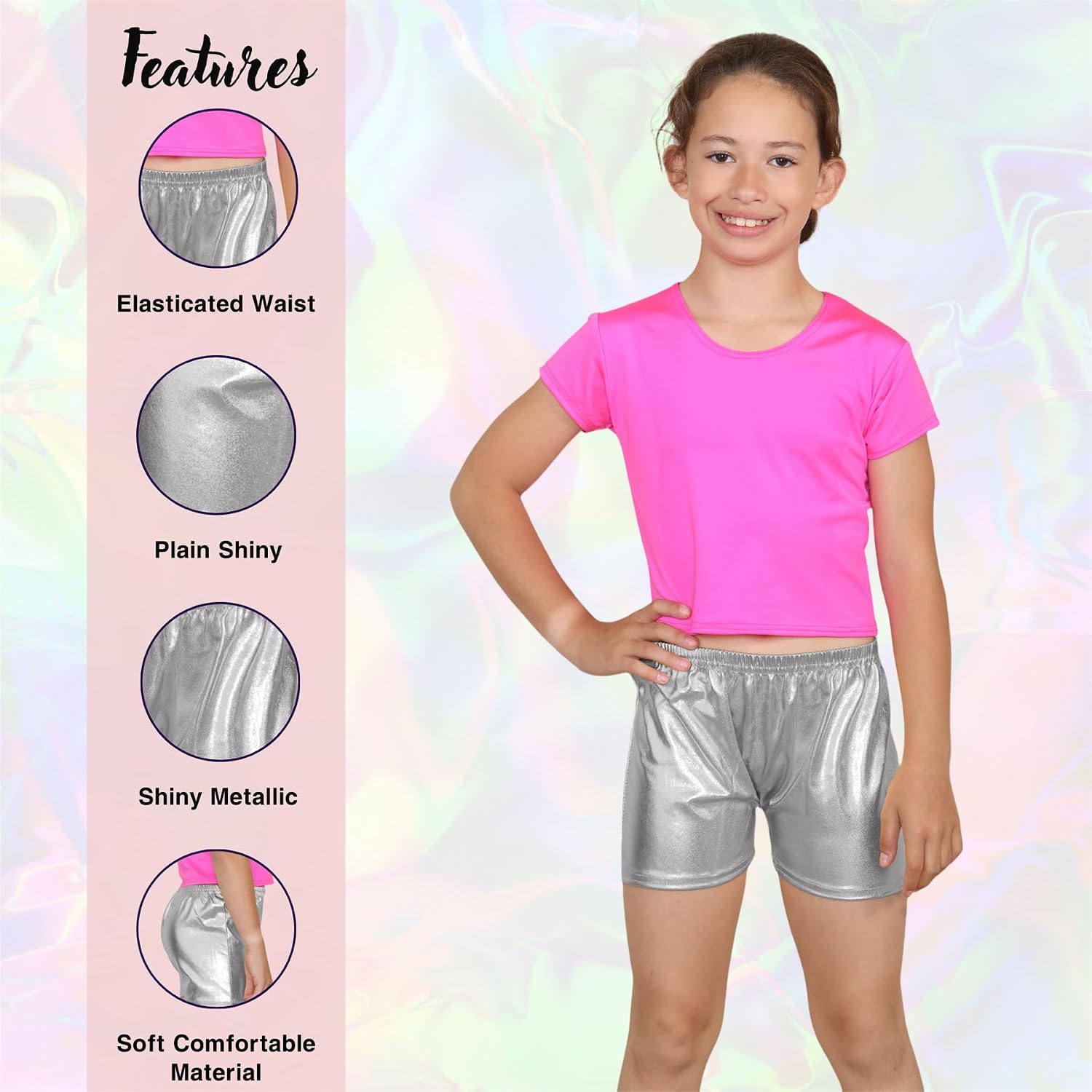 Girls Mettalic Hot Pants Kids Plain Dance Wetlook Shiny Plain Party Disco Shorts