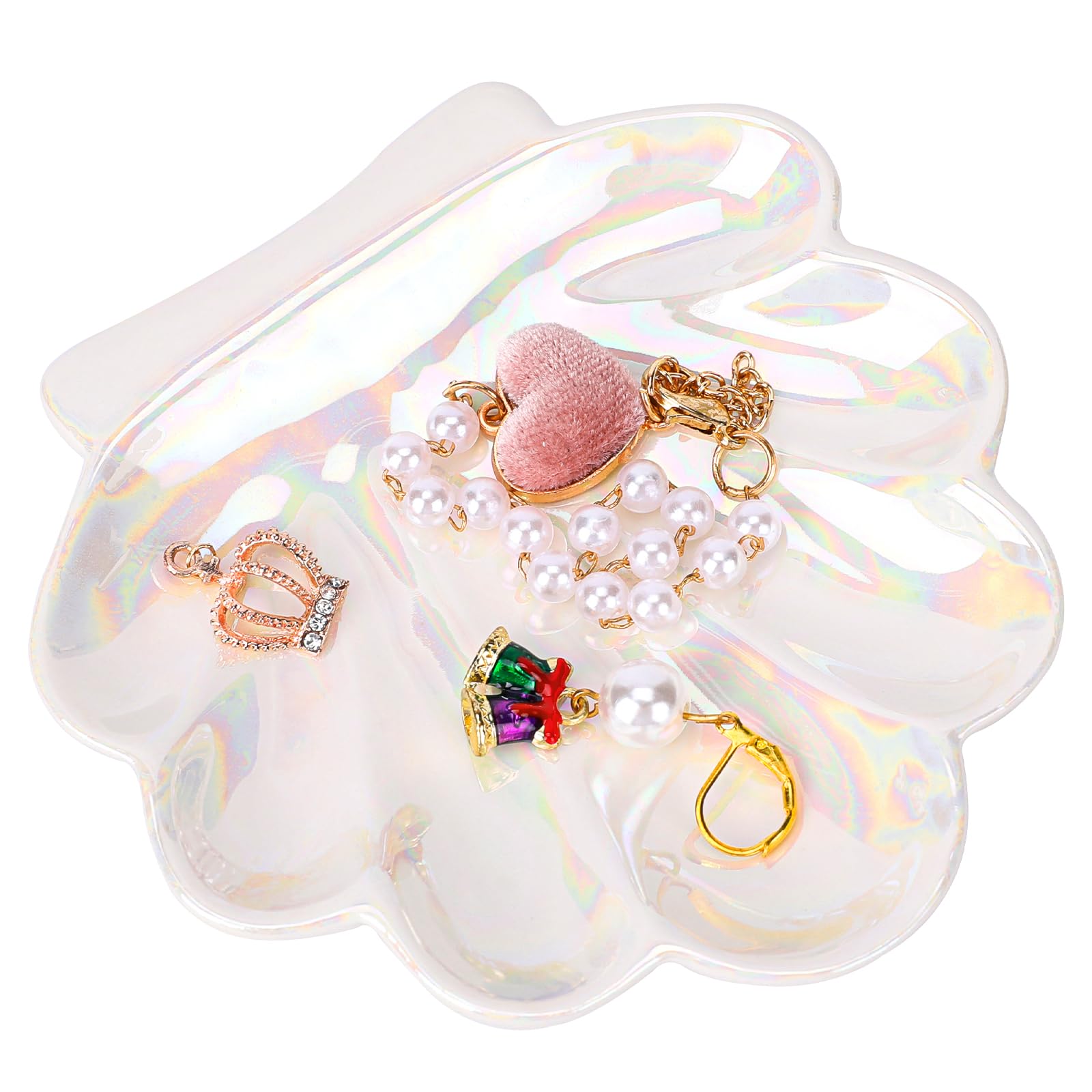 KALIONE Shell Jewelry Tray, Pendant Tray, Glass Jewelry Dish, Key Tray for Entryway, Ring Tray for Jewelry, Seashell Jewelry Dish for Home Bathroom Decor, Seashell Jewelry Bowl Gift for Women Girls