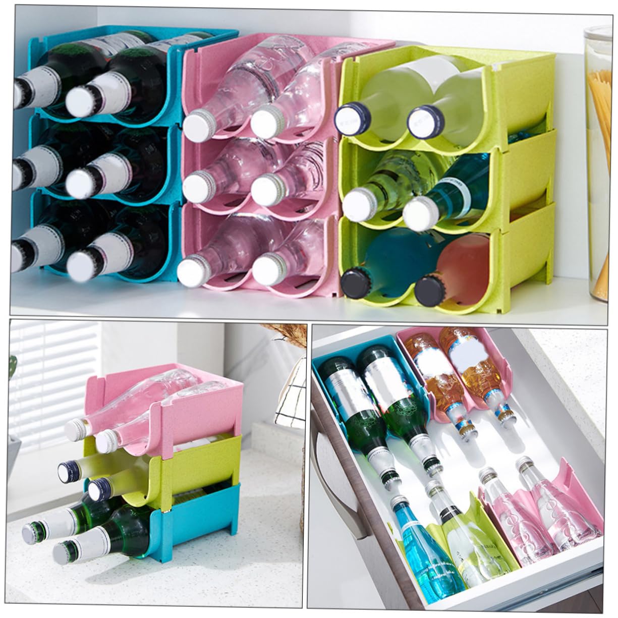 CIYODO Stackable Beer Bottle Rack 3pcs Non-skid Fall Drink Box Storage Container Refrigerator Organizer Drinks