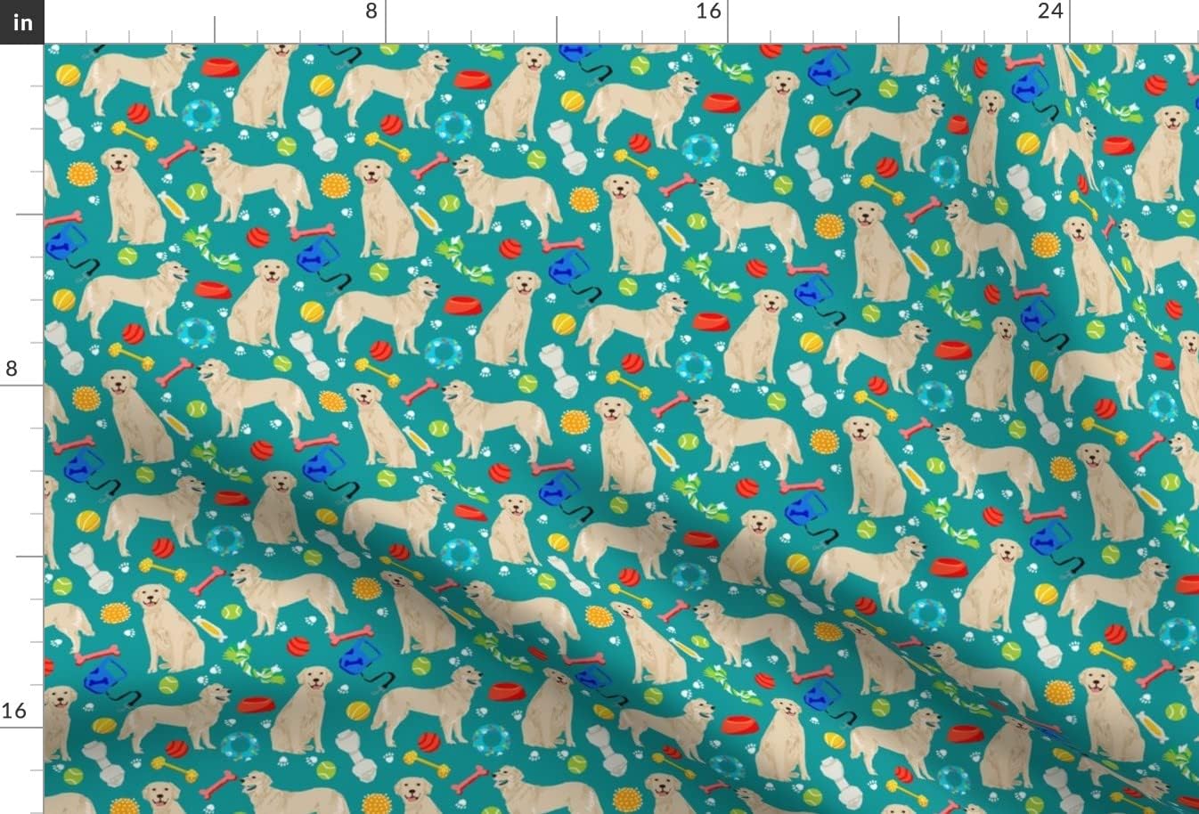 Spoonflower Fabric - Golden Retrievers Dogs Dog Toys Teal Retriever Pet Portrait Printed on Chiffon Fabric by The Yard - Sewing Fashion Apparel Dresses Home Decor