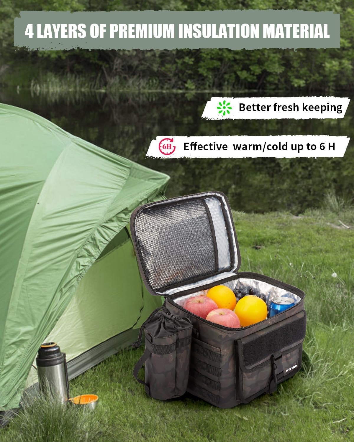 JOYHILL Tactical Lunch Box for Men, Insulated Lunch Bag with Detachable Bottle Pouch Holder, Large Durable Thermal Cooler Bag for Adult, Leakproof Bag for Work, Camping, Picnic, Black,13 L/18 Can - Image 2