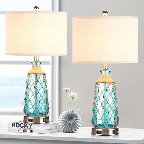 Ruzectt 25.5" Coastal Glass Table Lamps Set of 2, 3-Way