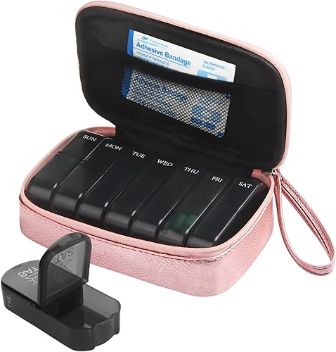 Pastillero semanal de piel sintética 2 veces al día, pastillero diario AM PM para contener vitaminas, aceite de pescado, suplementos y medicamentos