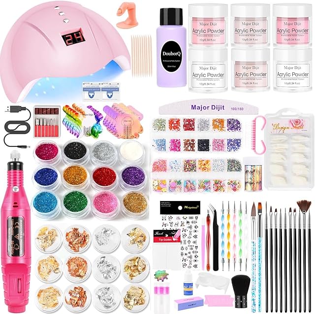 DouborQ Acrylic Nail Kit,Acrylic Powder Set,Electric Nail Drill Set Polish Pen File Kit, Nail Lamp Manicure Dryer Lamp, Acrylic Nail 3D Art Manicure Supplies for beginners with everything
