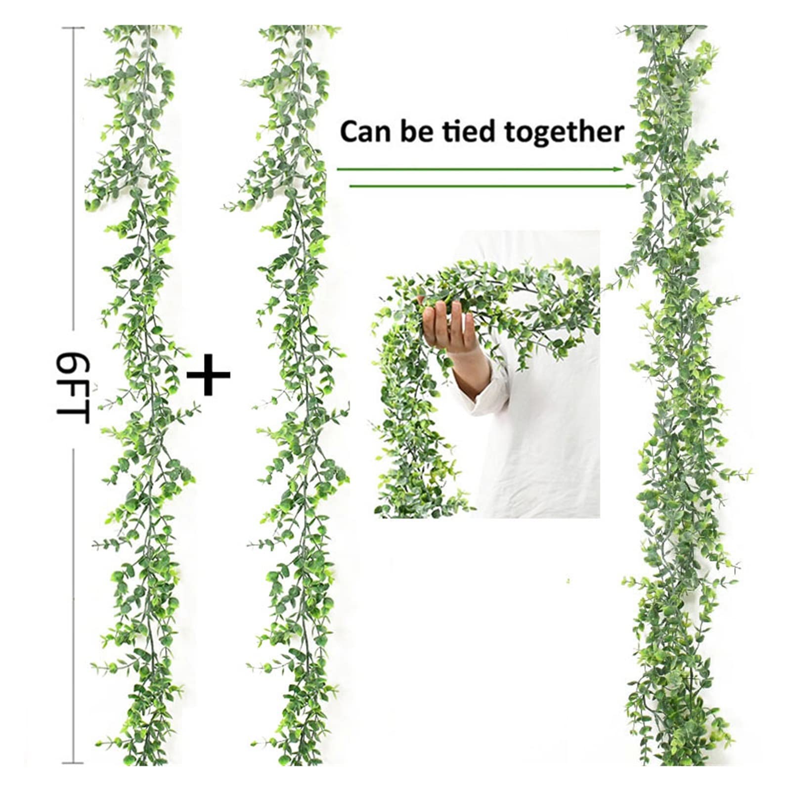 TOORU TRUSTTWO 3Packs 6ft Künstliche Eukalyptus-Girlande Wandbehang Gefälschte Pflanzenreben for Hochzeit Zuhause Zimmer Garten Dekoration Kunststoff Rattan The 3pack White Green