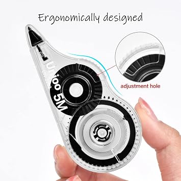 Unjoo White Correction Tape, For school, Office,12pack, 5M/196x0.2,Black
