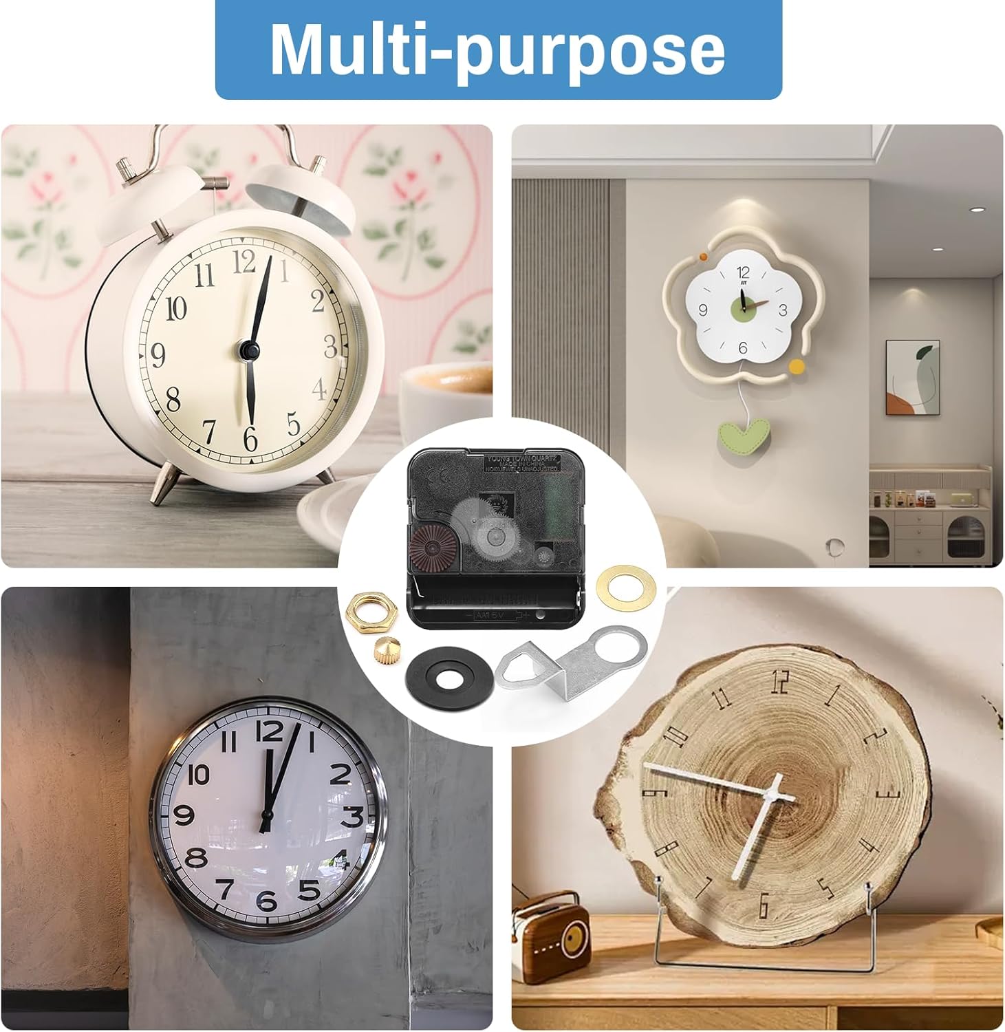 Quartz Clock 12888 Movement Replacement Set, Battery Operated Axis Shaft High Torque Clock Parts Suitable for Wall Clock Motor Repair Parts and DIY (Shaft 18.5mm - Thread 8mm)