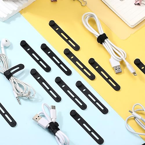Miniatura 5 de 42 bridas de silicona reutilizables para cables, organizador de cables elásticos multiusos para agrupar auriculares, cargadores de teléfono, hogar,
