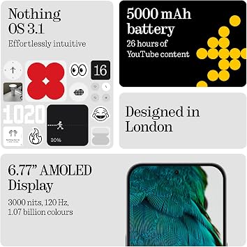 Nothing Phone (3a) 128 GB - 32 MP ön kameralı akıllı telefon, 30 x ultra zoom, 50 W hızlı şarj ve 6,77 inç, 120 Hz AMOLED ekran - beyaz