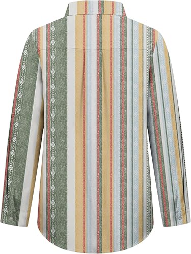 Miniatura 10 de Blusa elegante a rayas para mujer, para otoño, casual, enrollada, de manga larga, con solapa, con botones, ajuste holgado