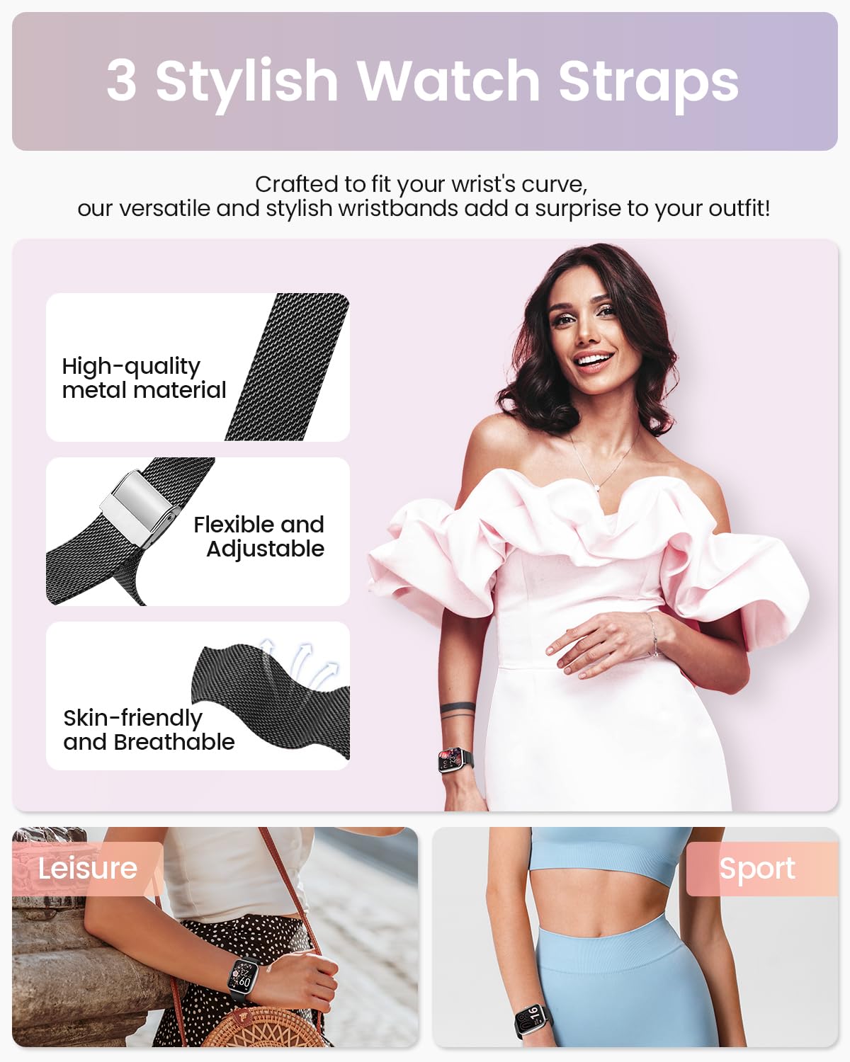 AIMIUVEI 2024 Smartwatch Donna Chiamate Bluetooth 5.3, 1.83" Orologio Smartwatch con 3 Cinturini, 24H Cardiofrequenzimetro Ciclo Mestruale SpO2 Sonno IP68 20+modalità Sport per iOS Android argentonero