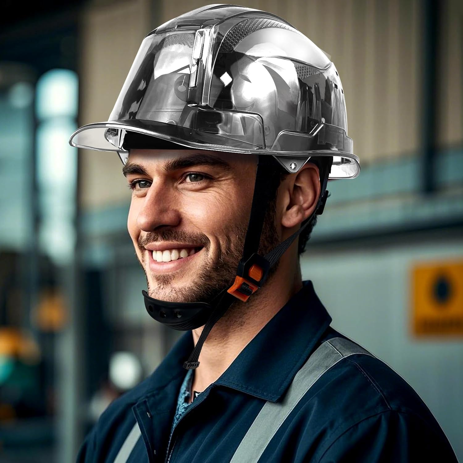 SAFEBUILDER Construction Safety Hard Hats with Reflector Full Transparent Shell Safety Helmet 6-Point Suspension Industrial Hardhats ANSI Certificate