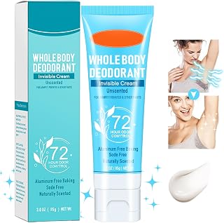 Whole Body Deodorant for Women & Men - 72 Hour Odor Control, Invisible Cream, Aluminum Free, All Day Protection, 3.0 Oz (Unscented)