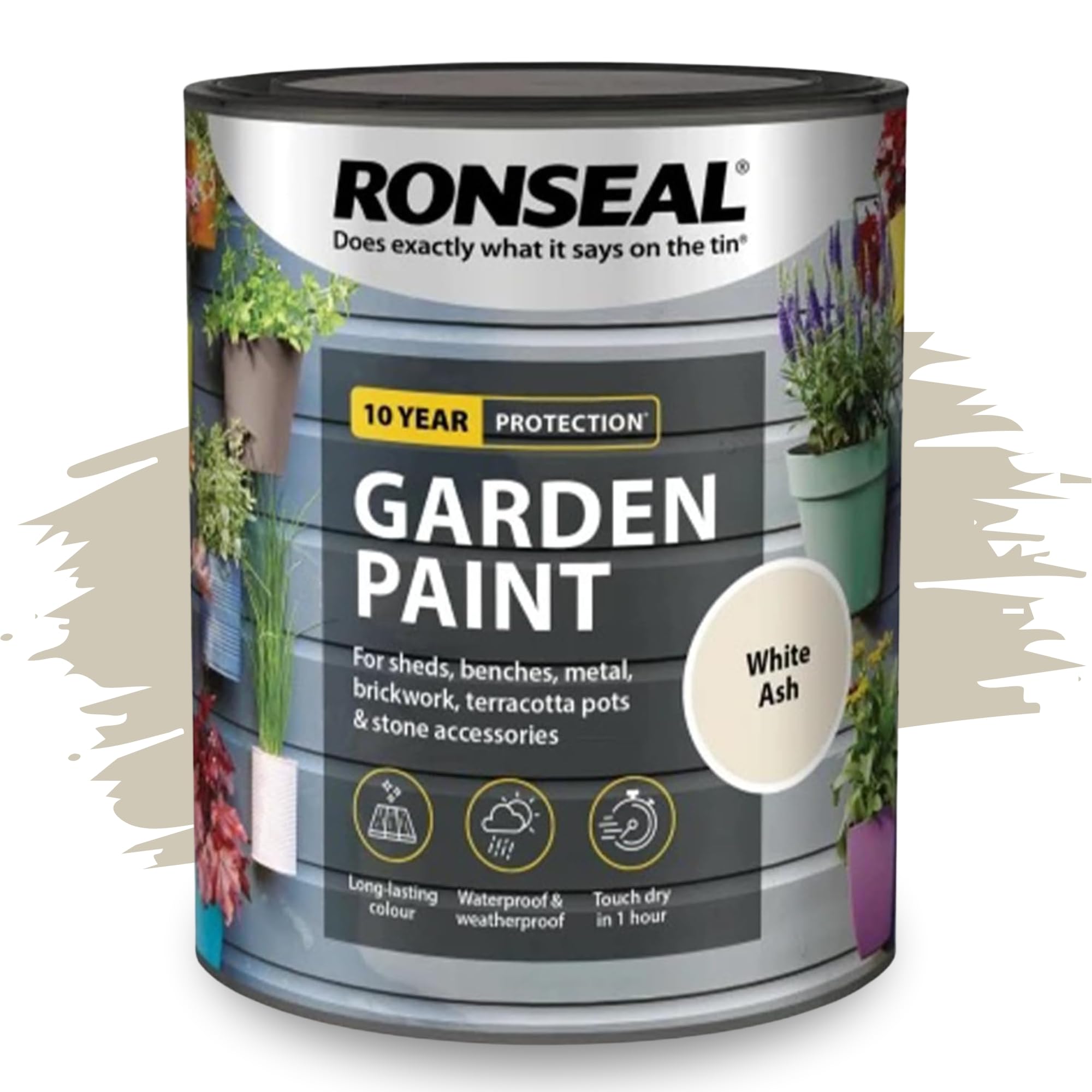 SAVING HUB Fence Paint Garden Shed Paint 750ml - Exterior Wood Paints Tin Waterproof, Weatherproof Paints - For Benches, Metal, Brickwork, Terracotta Pots, Stones Tin (White Ash)