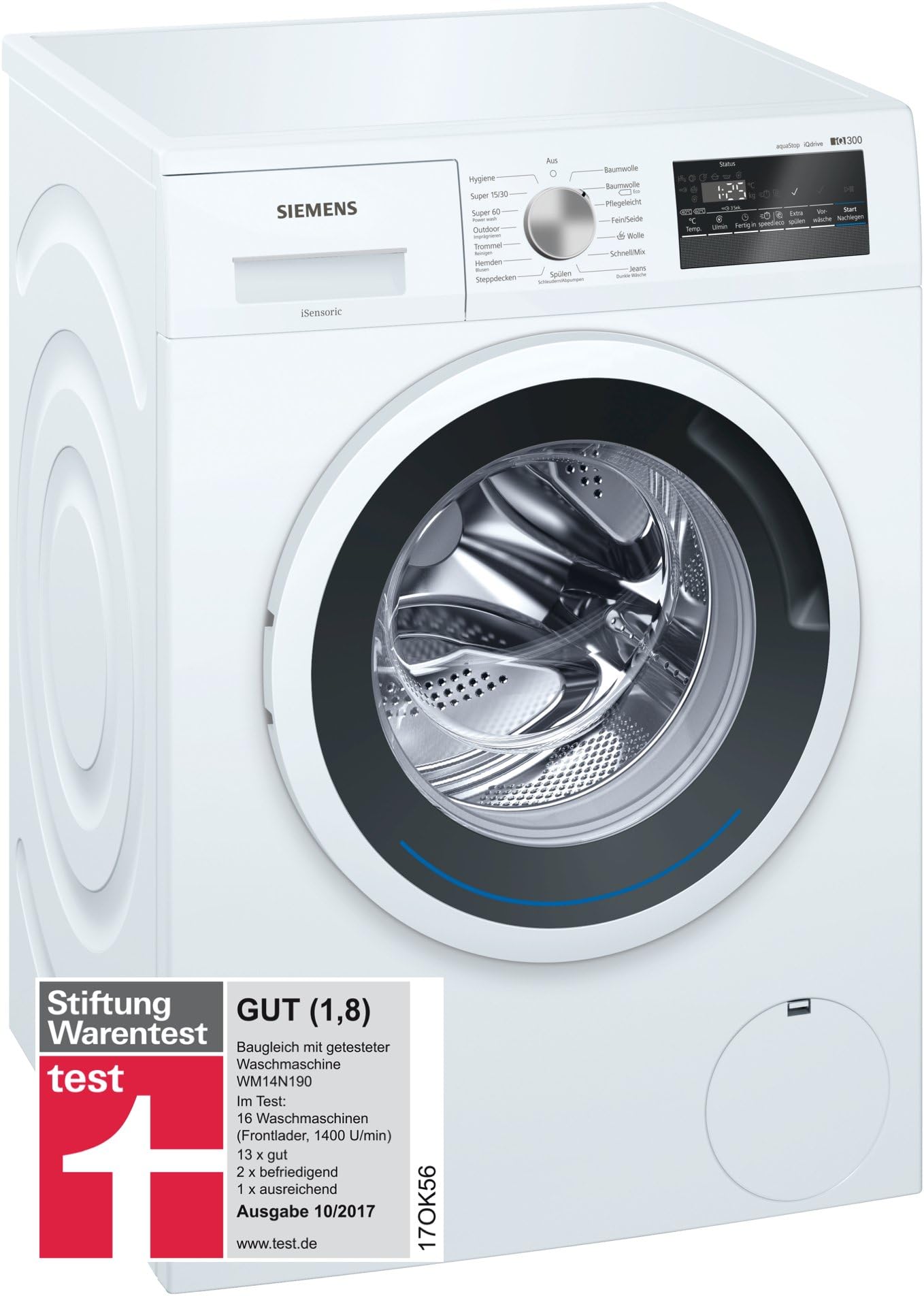 Siemens iQ300 WM14N140 Freestanding Front-load 6kg 1400RPM A+++ White washing machine - washing machines (Freestanding, Front-load, White, Buttons, Rotary, Left, LED) [Energy Class A+++]